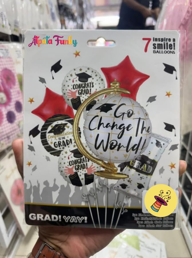 Image of Atpata Funky Happy Graduation Foil Balloons for Graduation Convocation Commencement Ceremony (Grad Globe Set)