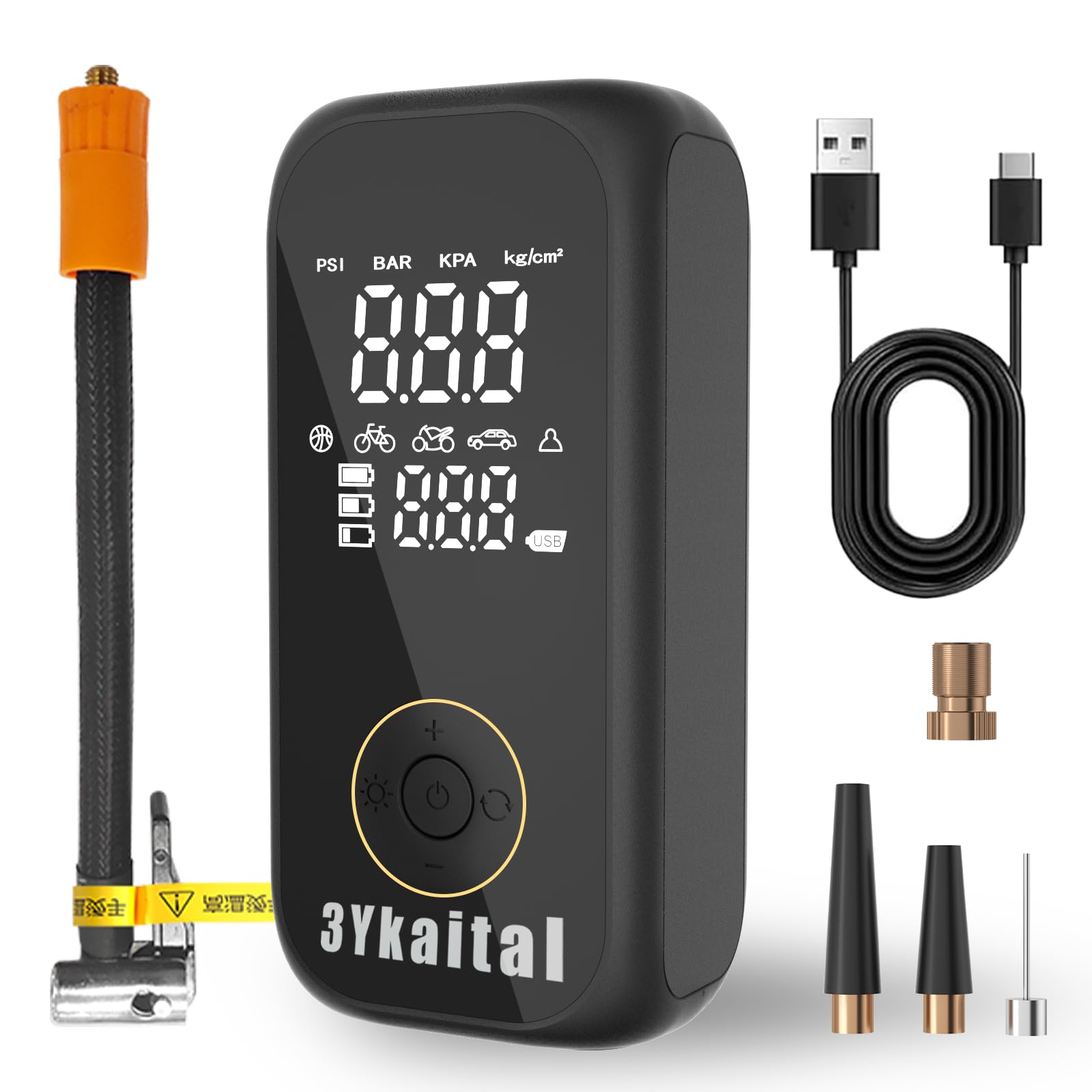 3Ykaital Tire Inflator Portable Air Compressor - 150PSI Cordless Digital Tire Inflator for Auto, Motorcycle, Bicycle, Balls,Tire Pump w/LED Light & Pressure Gauge,Dual-Use Type