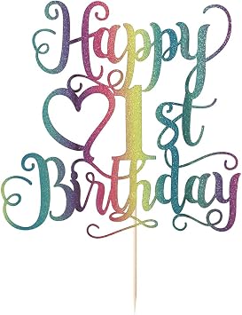 Color Flash Happy 1st Birthday Cake Topper Boys and girls Happy birthday Cake Topper Children's party cake decorations Hello 1st cake topper Happy 1st birthday party decorations