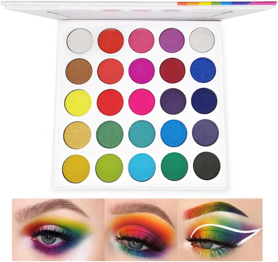Rainbow Eyeshadow Palette,Professional 25 Color Highly Pigmented Matte Shimmer Eye Shadow Neon Powder Long Lasting Bright Shades Waterproof Cosmetics Set（25M）