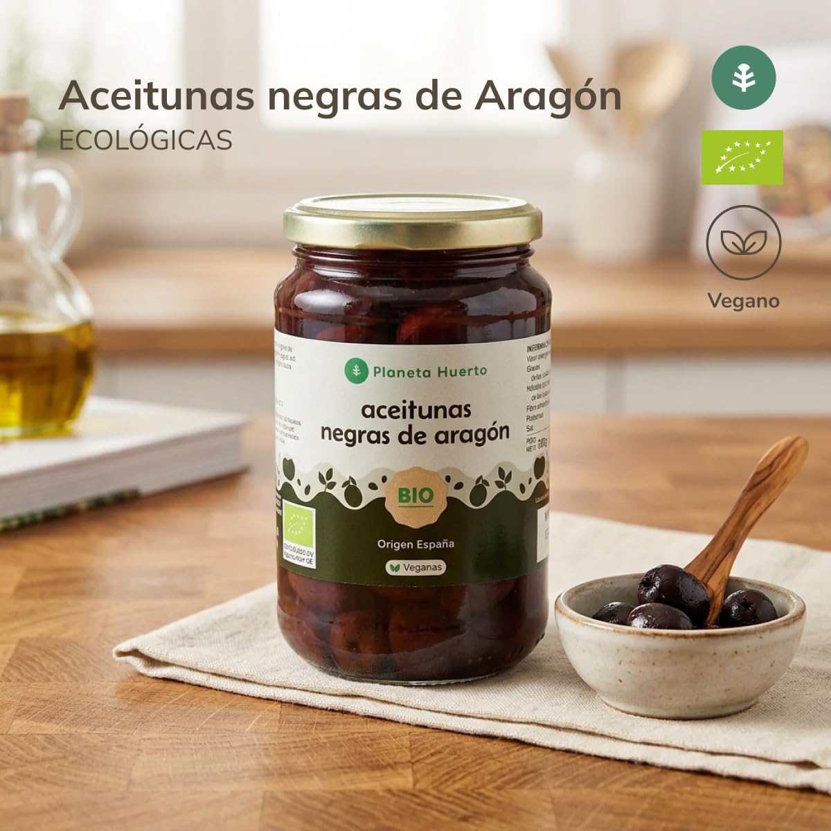 Aceituna Negra de Aragón Ecológica ECO 350g Escurrido - Aceituna Negra Orgánica con Orégano y Sal Marina