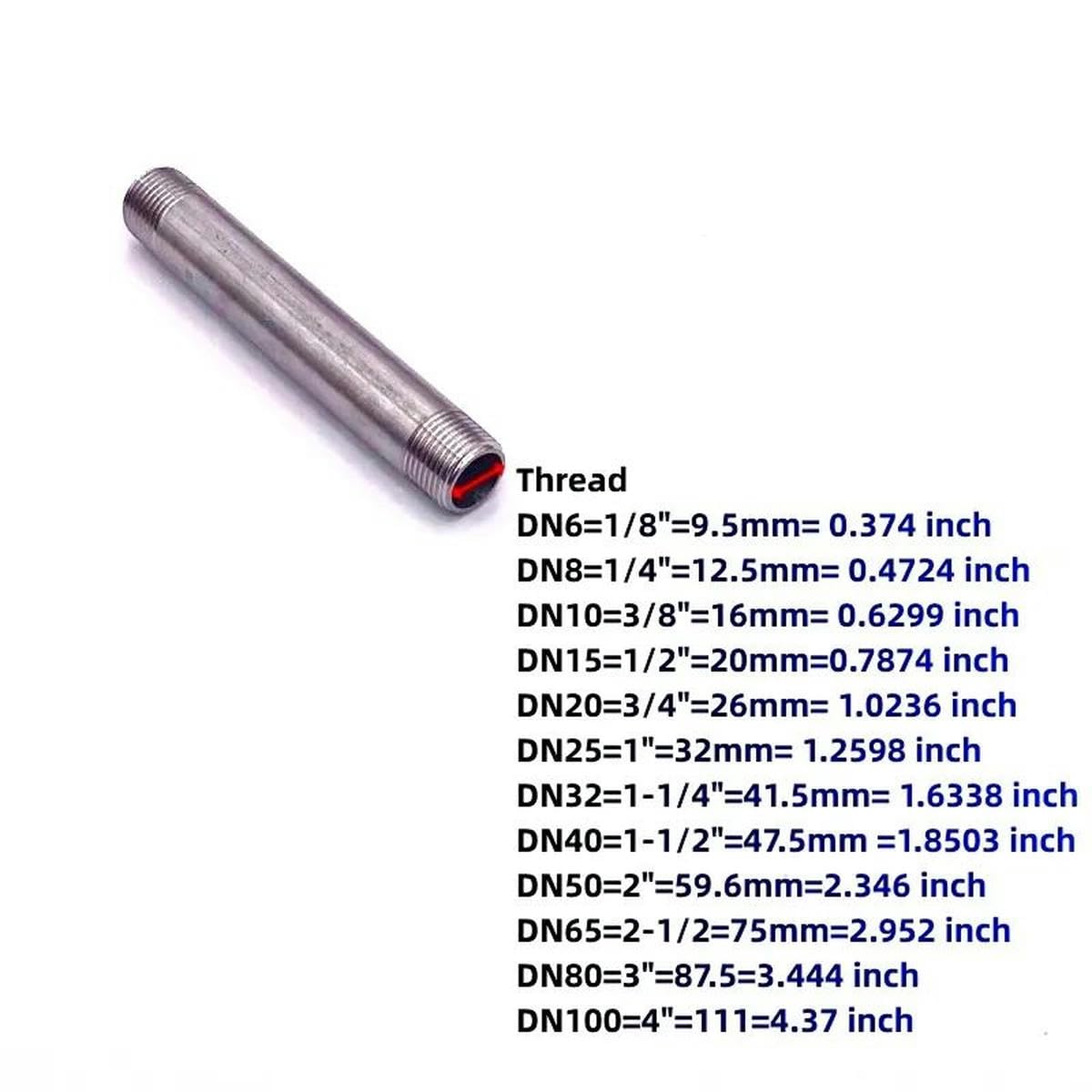Nipplo lungo filettato maschio 1/8 "1/4" 3/8 "1/2" 3/4 "1" Adattatore connettore per tubo in acciaio inossidabile 304-lunghezza 200mm-1/8"