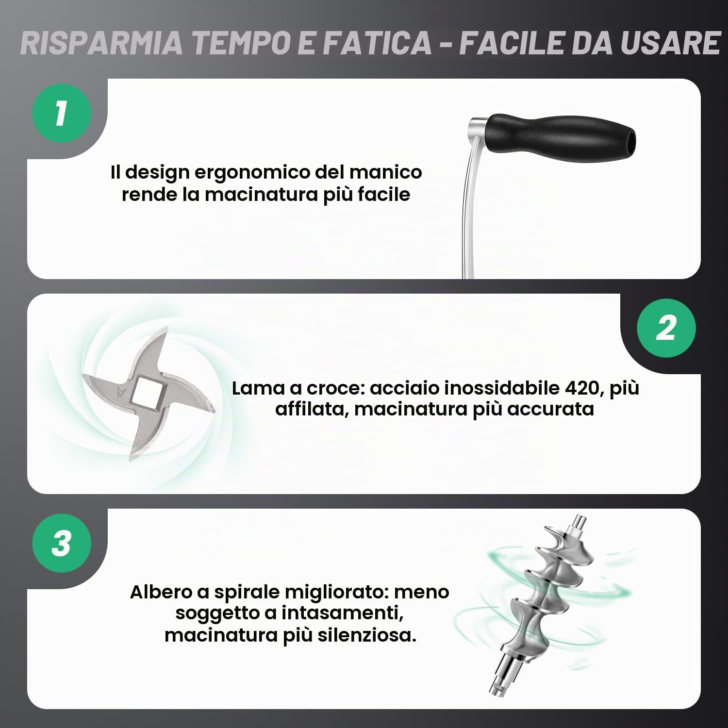Huanyu Tritacarne in Acciaio Inox con Salsiccia - Tritacarne Manuale Lavabile per Manzo, Maiale e Verdure - M8