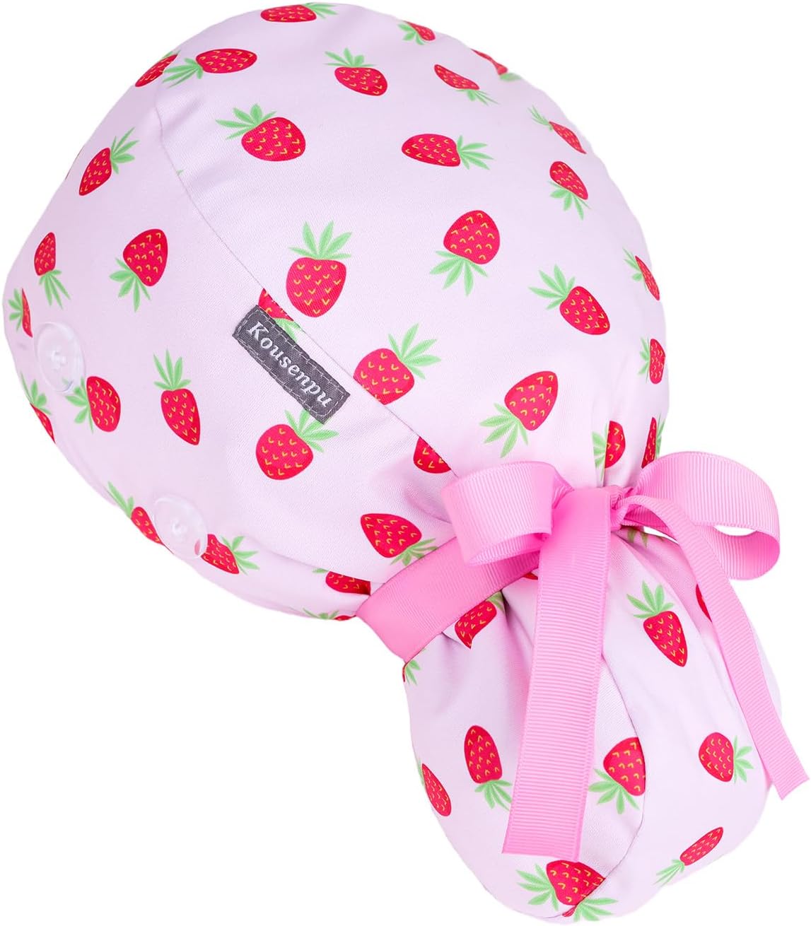 Satin Lined Scrub Cap Women with Ponytail Hole & Buttons,Adjustable Surgical Nurse Hat with Cotton Sweatband for Long Hair