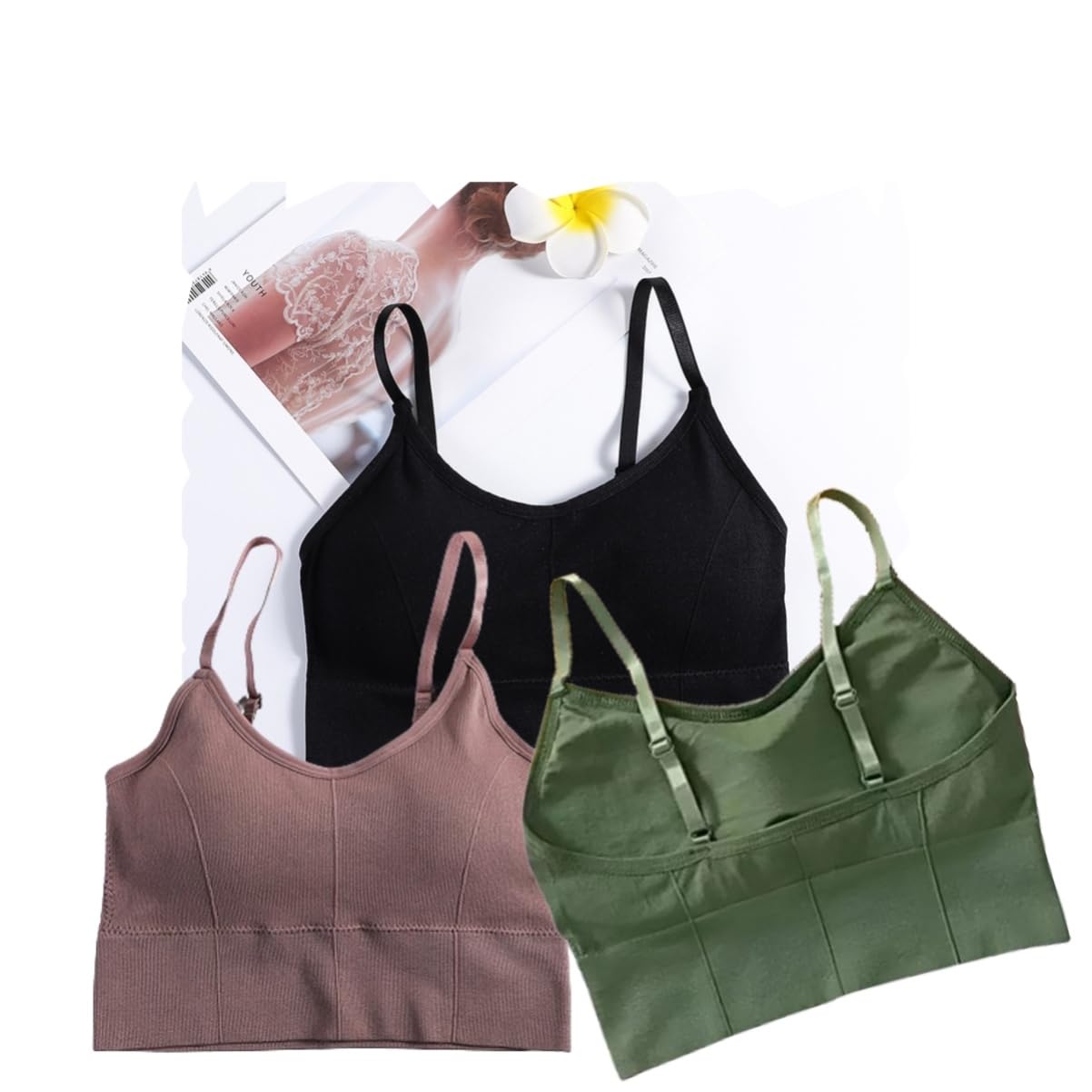 Acnos 7 Colors Women Cotton Padded Wire Free Sports Bra Fitness Yoga and Gymwear Fashionable Lifestyle Outdoor Life Free Size Pack of 3 Size 28-32