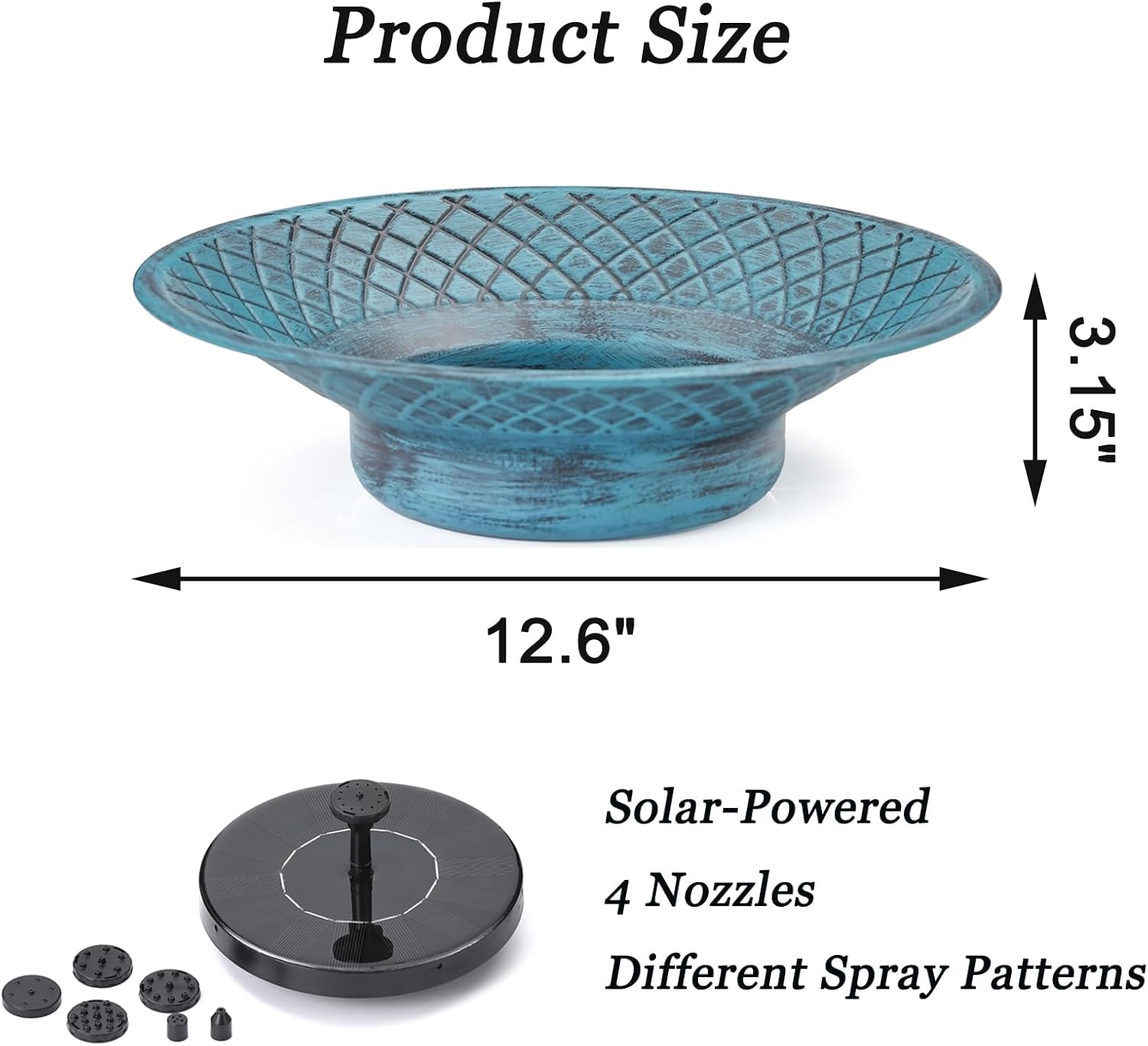 12.6" Bird Baths for Outdoors, Bird Bath Fountains Solar Power, Hummingbird Bath Fountain, Solar Bird Bath Fountain for Garden Patio Decor(Blue)