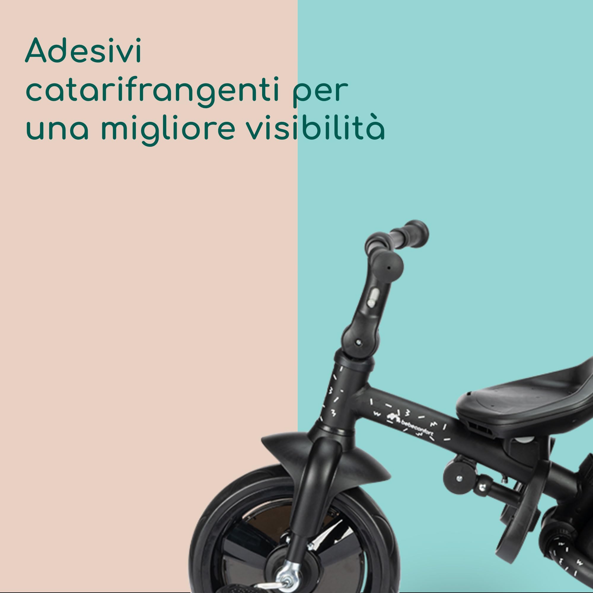 Bebeconfort Windy, Triciclo Bambini con Maniglione, 10 Mesi - 4 Anni, 0-25 Kg, Regolabile, Seduta Comoda e Reversibile, Capottina, Pieghevole Chiusura Compatta, Triciclo Bici e Passeggino, Tinted Grey
