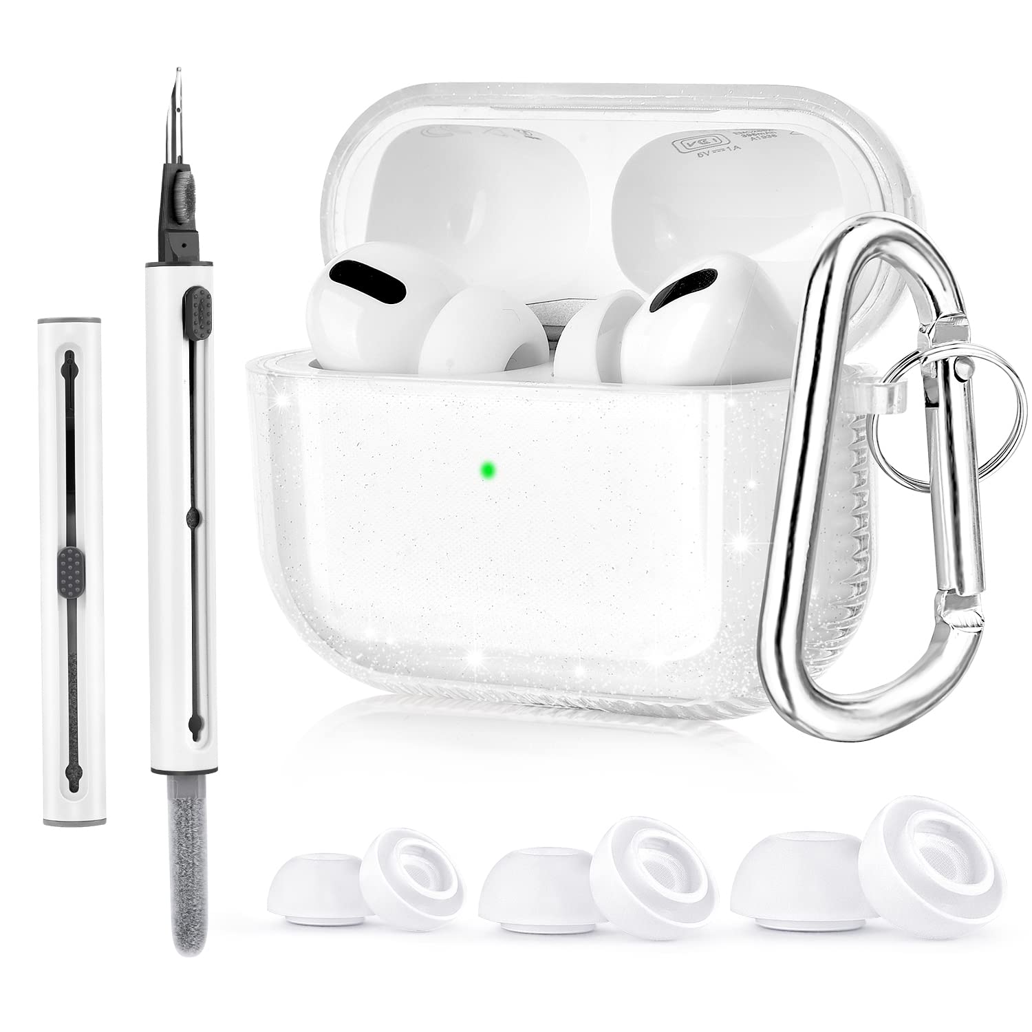 KOREDA[4 in 1] for AirPods Pro 2nd/1st Generation Case Cover with Cleaner Kit & Replacement Eartips(S/M/L), Soft Clear Protective AirPod Pro Case Shockproof Cover with Keychain for Women Men