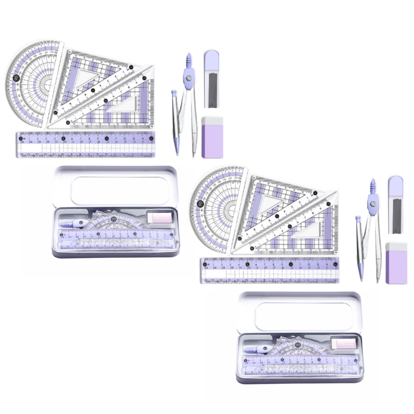 2PCS Drafting Geometry Compasses Set, Secondary School Geometry Tool, Geometry Math Protractor, Compass And Eraser Tool For School Student Teacher Architects (PE)