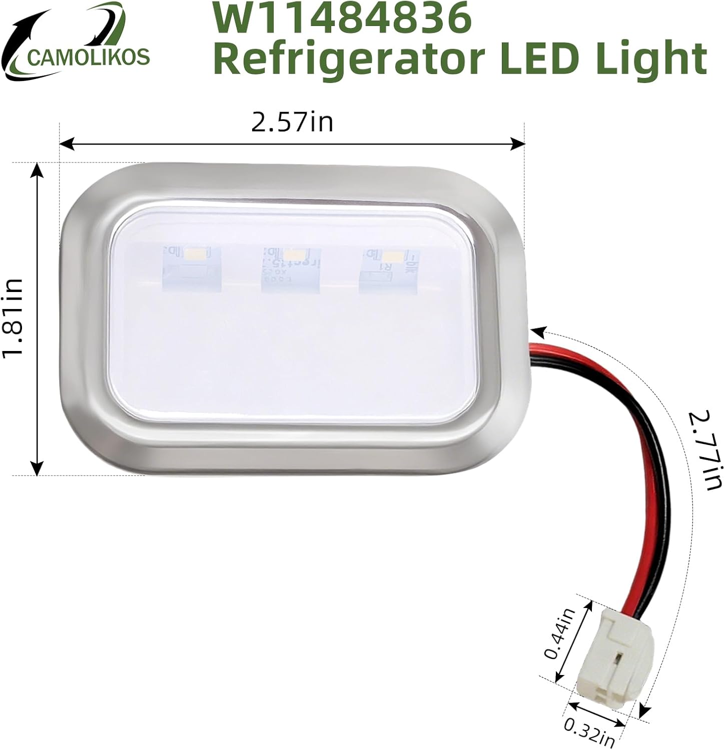W11484836 W11229041 Refrigerator LED Light Compatible With Whirlpool Kitchen Aid LED Module Replacement AP6990553 PS16221127 EAP16221127 (2PC)