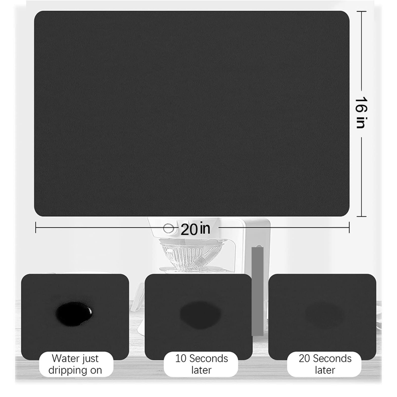 Alfombrilla para Café Bar Tapete Absorbente de Secado rápido for encimera de Cocina, máquina de café expreso, decoración de Mesa, Accesorios for cafetería, 2 uds.(Black,30x40cm)