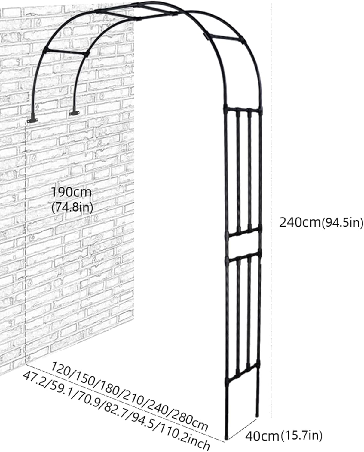 Half-Side Wall-Mounted Metal Pergola Arbor, Garden Arch Trellis for Climbing Plants, Rose Support Archway, Outdoor Lawn Wedding Decor, Elegant Backyard Addition