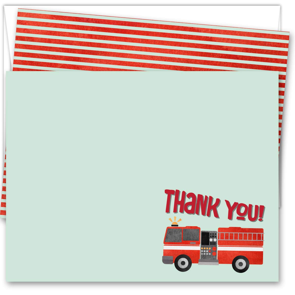 Koko Paper Co Firetruck Flat Thank You Cards with Bright White Envelopes (25 Pack) - Kids Fire Engine Thank You Notes for Birthday Party, Firefighter