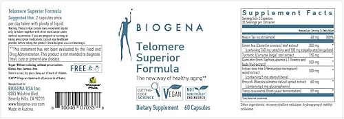 Miniatura 2 de Biogena Telomere Superior Formula - Envejecimiento saludable mediante la activación de sirtuinas para apoyar la regeneración celular - Enzima de
