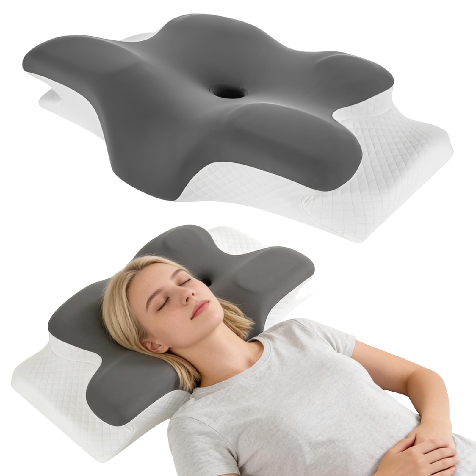 YANJINGSHE pillows for neck and shoulder pain, Orthopaedic Cervical Support, Ergonomic Groove Shape, Anti Snore Aid – Relieves Discomfort, Deep Grey