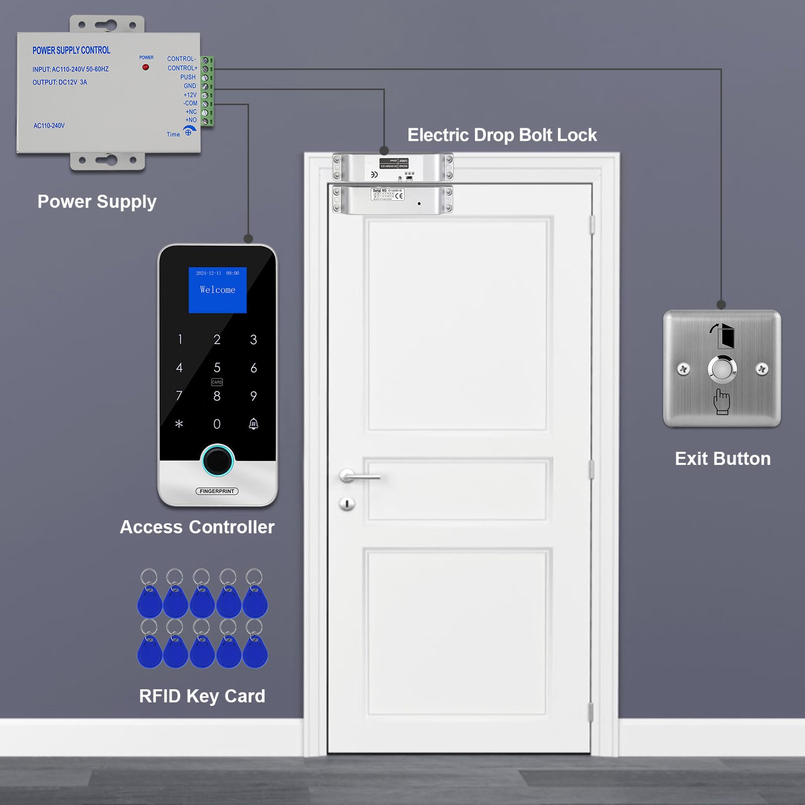Kit de control de acceso de seguridad ReaIOKbii con Bluetooth y aplicación Tuya, controlador de acceso inteligente con huella dactilar y RFID, cerradura de puerta con teclado táctil, cerradura