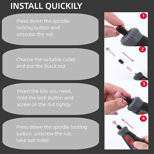 Miniatura 6 de Mini kit de herramientas rotativas inalámbricas, unidad de batería de iones de litio de 5 velocidades y 2.0 Ah con 160 accesorios y luces LED,