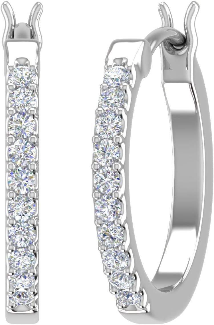 1/10 Carat Natural Diamond Ladies Small Hoop Earrings for Women in 10K Gold