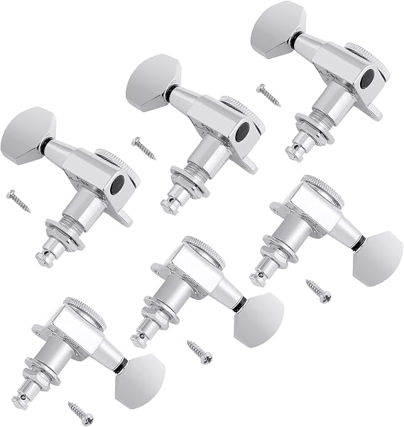 Rubatone Locking Guitar String Tuning Pegs Sealed Guitar Machine Heads Tuners Tuning Keys 3 Left 3 Right for Electric Guitar or Acoustic Guitar Chrome.