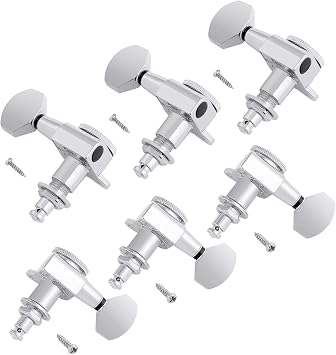 Rubatone Locking Guitar String Tuning Pegs Sealed Guitar Machine Heads Tuners Tuning Keys 3 Left 3 Right for Electric Guitar or Acoustic Guitar Chrome.