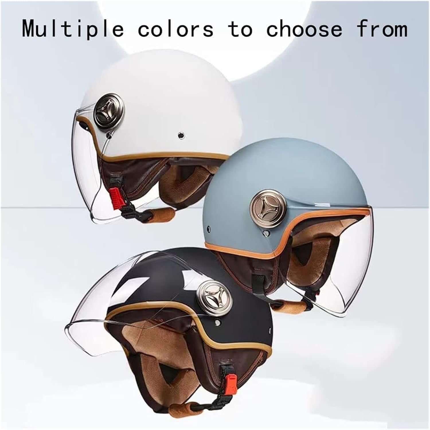 Fashion Vespa 3/4 Open Face Adult Motorcycle Half Helmet DOT Approved, Vintage Electrical Motorbike Helmets, Four Seasons Street Scooter Chopper Cruiser Moped Helmets with Visor