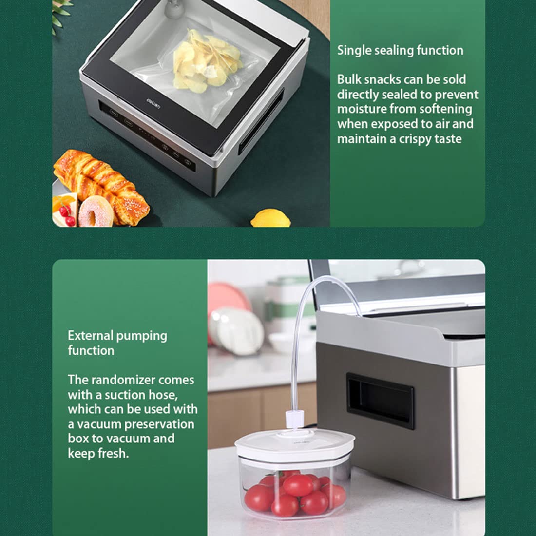 Máquina comercial, máquina selladora al vacío de cámara, máquina de sellado al vacío comercial 4 en 1 de 320 W para envasado al vacío, sellado simple, extracción externa y marinado