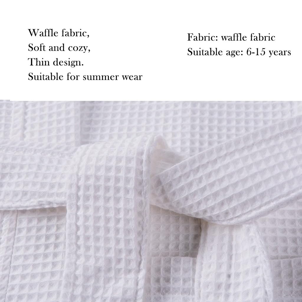 XUEMML Peignoir en Coton Gaufré for Enfants Filles, Peignoir Kimono À Carreaux en Nid d'abeille for Filles De 6 À 15 Ans(Roze,10-15 T)