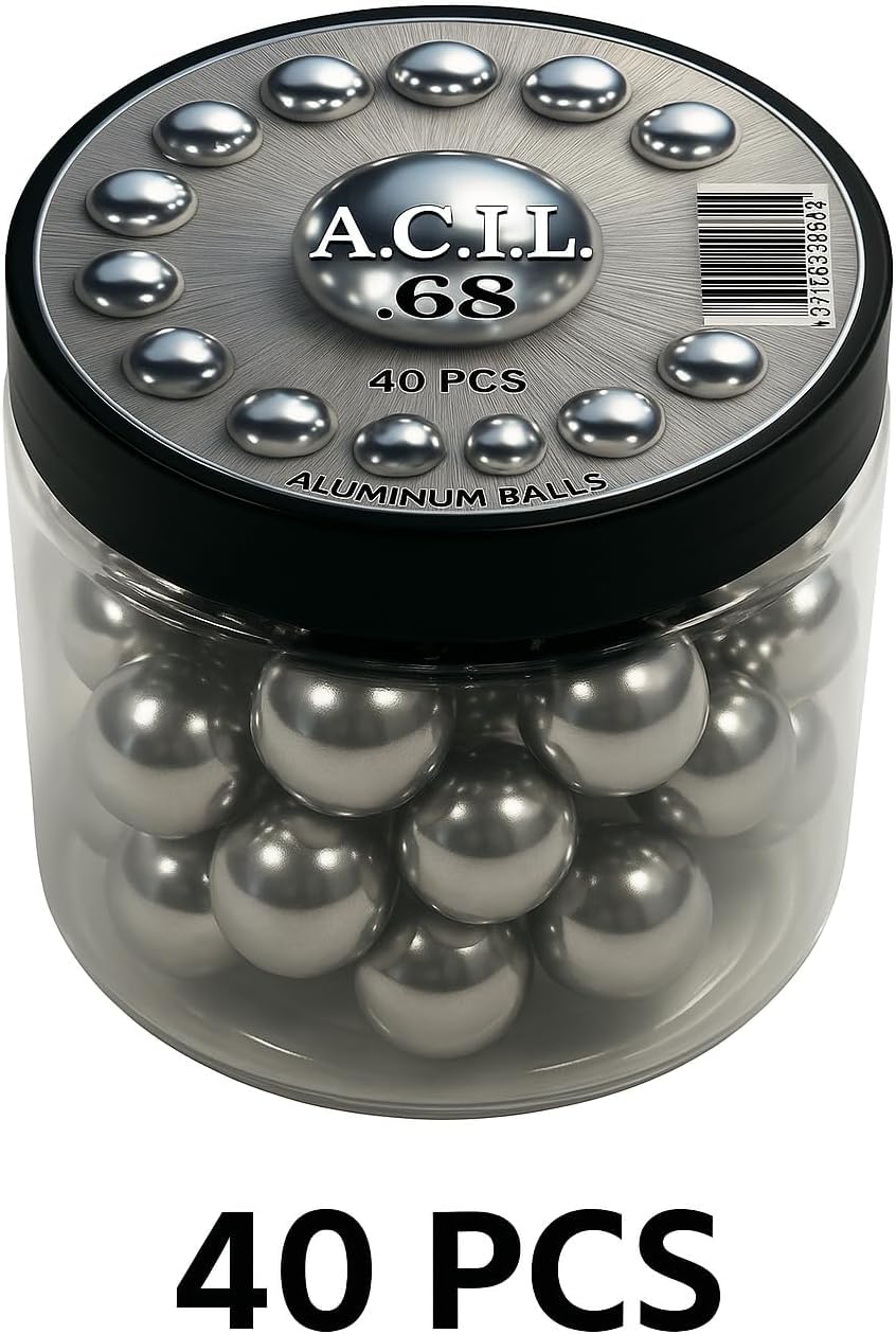 Aluminum Balls .68 Cal. Solid Resuable Paintballs Powerballs for Target Practice, Training and Defense Pistols in 68 Caliber (40 pcs)