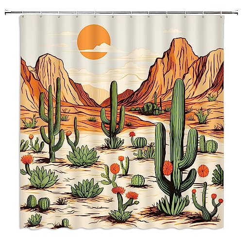 ZWSMZW Cortina de ducha occidental, cactus montaña, paisaje tropical, desierto, étnico, azteca, americano, vaquero, decoración de baño, cortinas de tela con ganchos