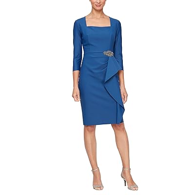 Alex Evenings Short Compression Dress with 3/4 Sleeves and Hip Embellishment Women