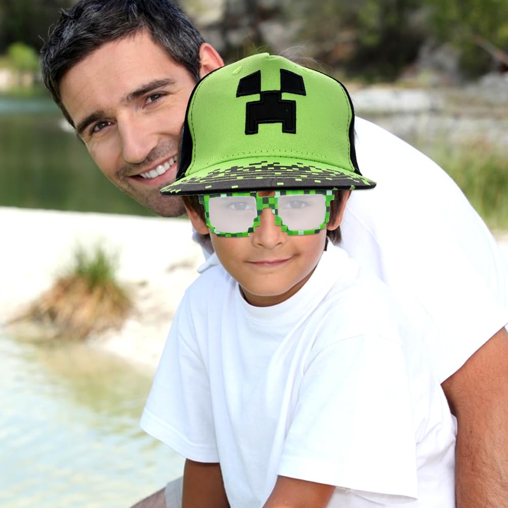 Minecraft Gorra de Béisbol para Niños, 2PCS Conjunto con Gafas de Sol, Bordada Transpirable Ajustable