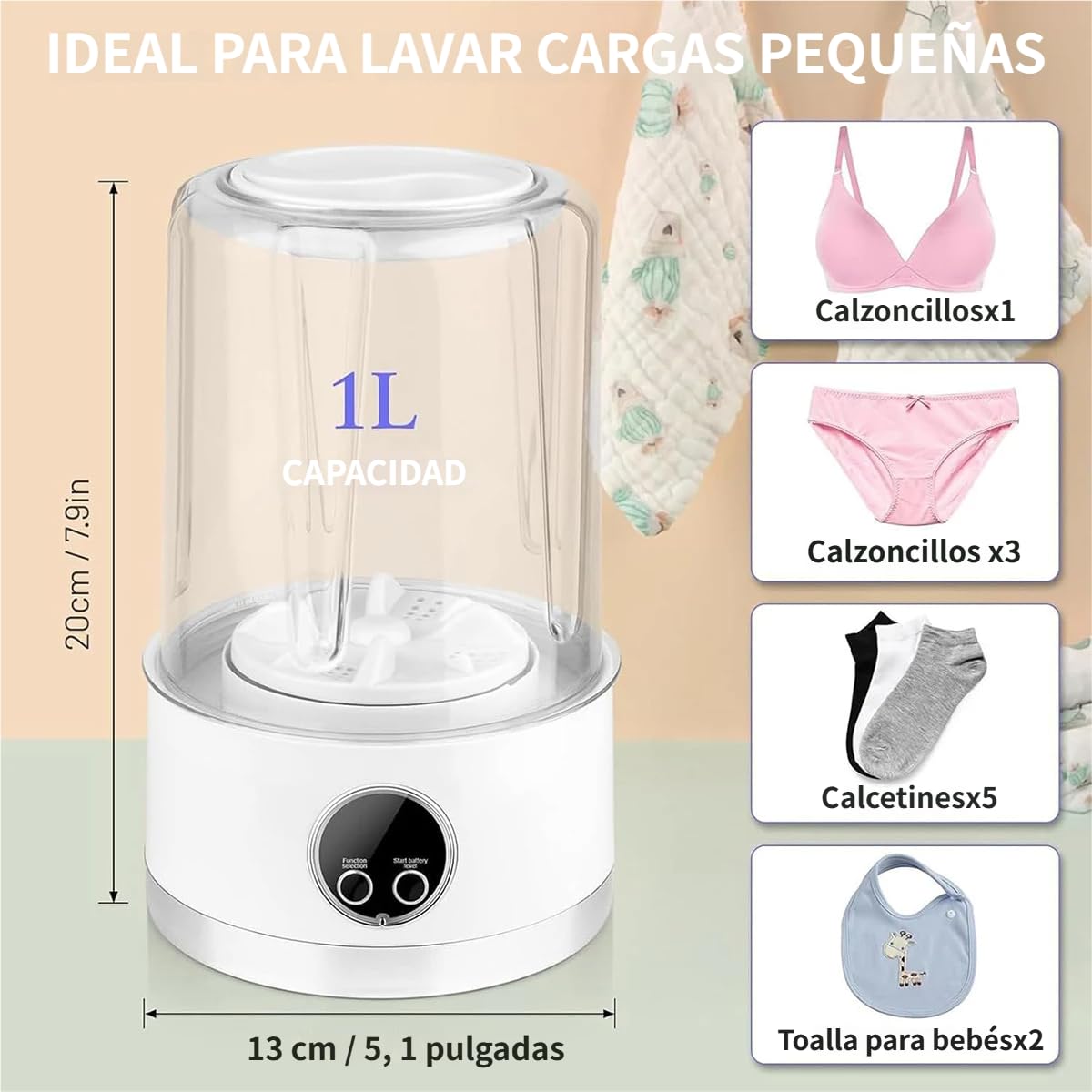 Minilavadora de Trapos, Mini Washer Machine Portátil - Mini Lavadora para Trapos de Cocina y Ropa Interior, Mini Washing Machine con Centrifugado para Limpieza Higiénica (Blanco)