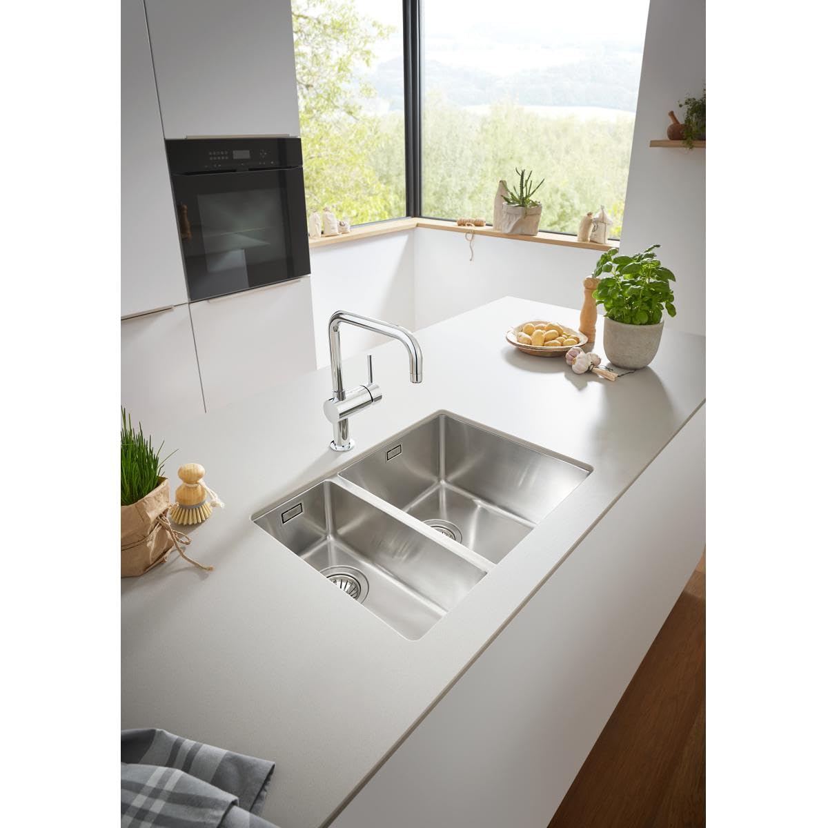 Grohe K700U Edelstahlküchenspüle - mit 1,5 Becken, für Einbau links, 60 cm edelstahl 31577SD1 Unterbau Edelstahlspüle