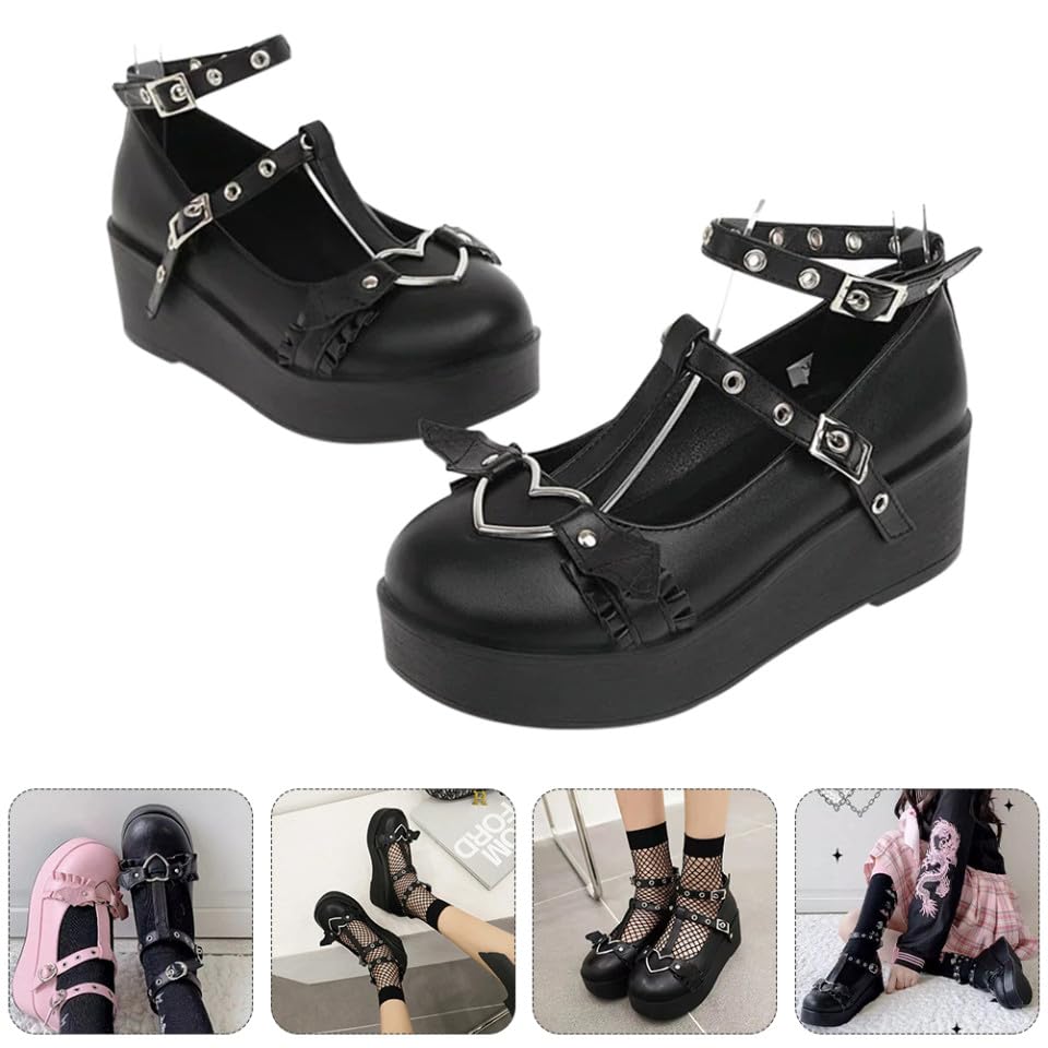 Chaussures à semelle épaisse pour femme talon compensé noir taille 35
