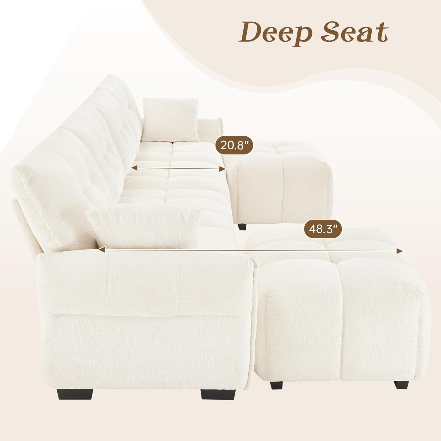 Leyu&Hafort Modular Sectional Sofa,Cloud Sectional Couch with Deep Seat,Modern Modular Couch with Movable Ottoman,Chenille Sofa with Throw Pillows for Living Room,Bedroom (142"-U Shape,Beige)