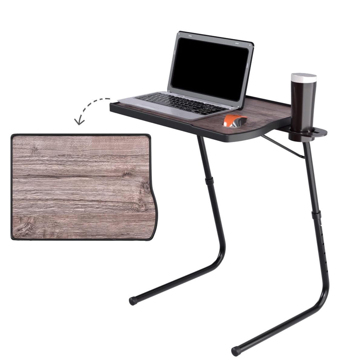 TABLE MAGIC Pro-Smart Multipurpose Laptop Table Mat Finish Wood Textured top, Adjustable, Foldable, Lightweight & Durable -( Silver Oak )