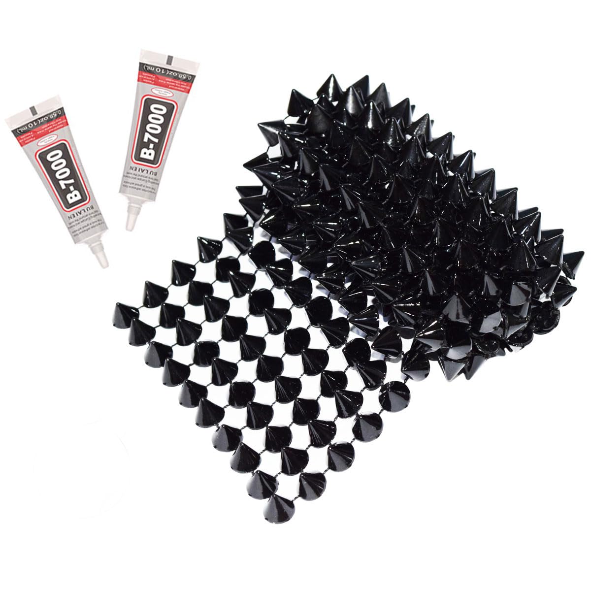 Spike for Crafts Stude for Clothes,Studs and Spikes with Glue,Cone Flatback Plastic Trim Mesh for Clothing,Jacket, Shoes, Performance,Costume, Arts and Crafts Decoration (Black, 3 Feet)