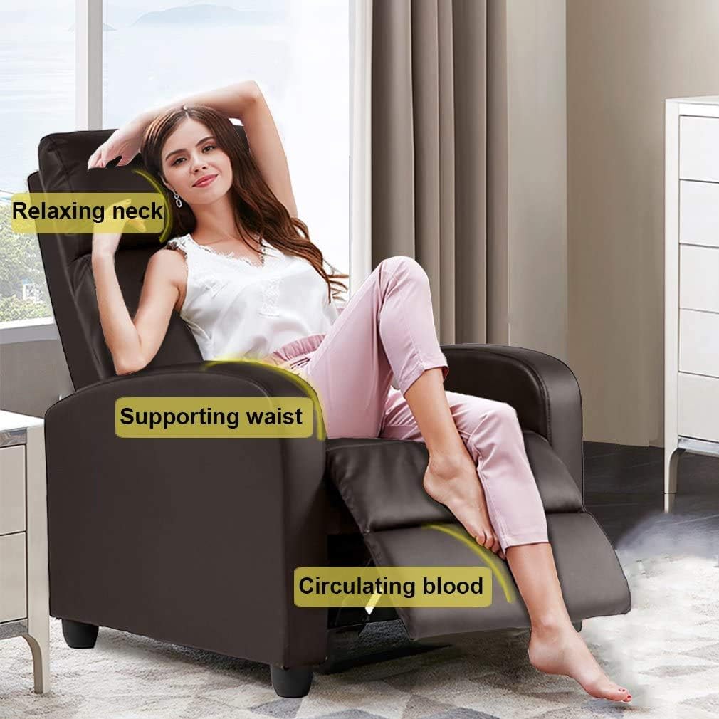 Dkeli Recliner Chair for Living Room Padded Wide Seat Sofa PU Leather Reclining Chair with Footrest & Backrest, Wingback Heavy Duty Modern Single Sofa Home Theater Seating Easy Lounge, Brown