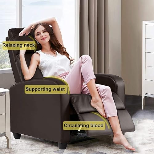 Miniatura 6 de Dkeli Silla reclinable para sala de estar, sofá acolchado y ancho, silla reclinable de piel sintética con reposapiés y respaldo, respaldo alado,