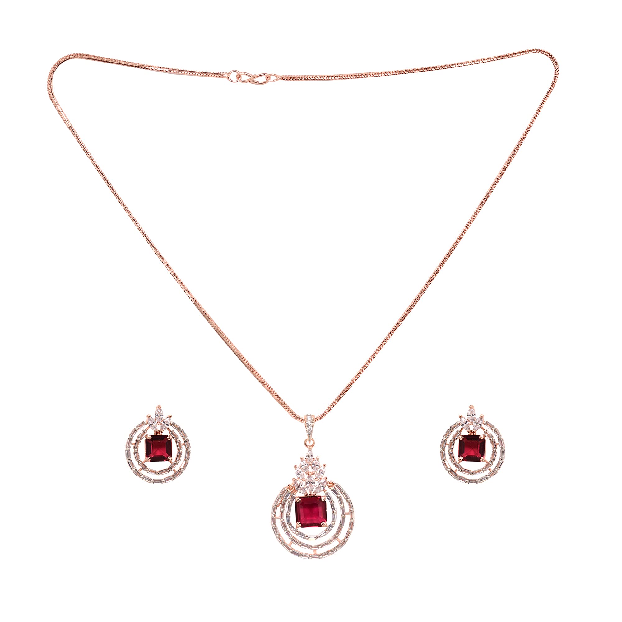 SARAF RS JEWELLERY Womens Rose Pink Ruby Studded Circle Pendant Locket Set with Chain and Earrings (B09JPCQQH7) Amazon Price History, Amazon Price Tracker
