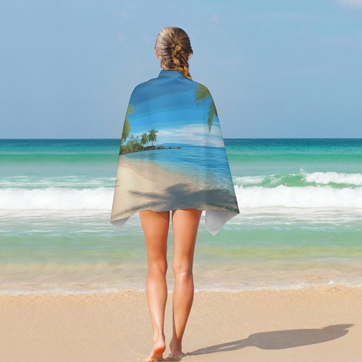 Swimming Towel, Hawaiian Beach with Palm Trees Printed Fashion Towel,Portable Towel,Durable Towel