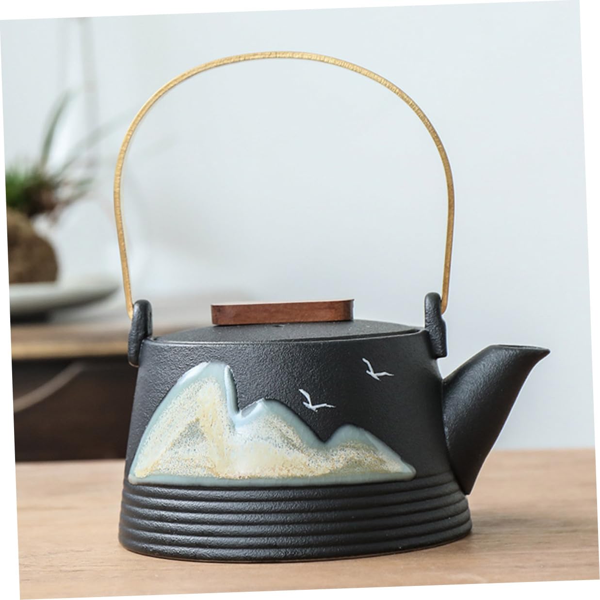 NUOBESTY Tetera Mango de Tacto Frío de Cerámica Negra Pintada a Mano para Hacer Té en Casa Sala de Té Profesional
