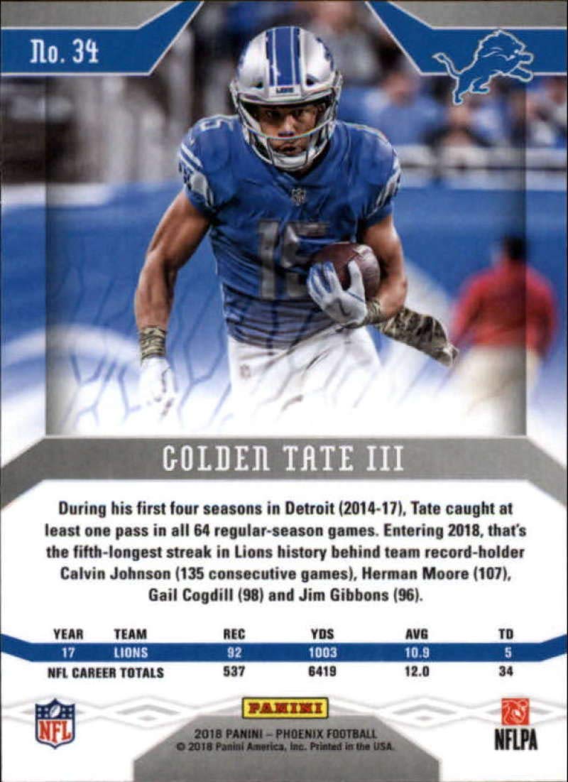 Amazon.com: 2018 Phoenix NFL #34 Golden Tate III Detroit Lions