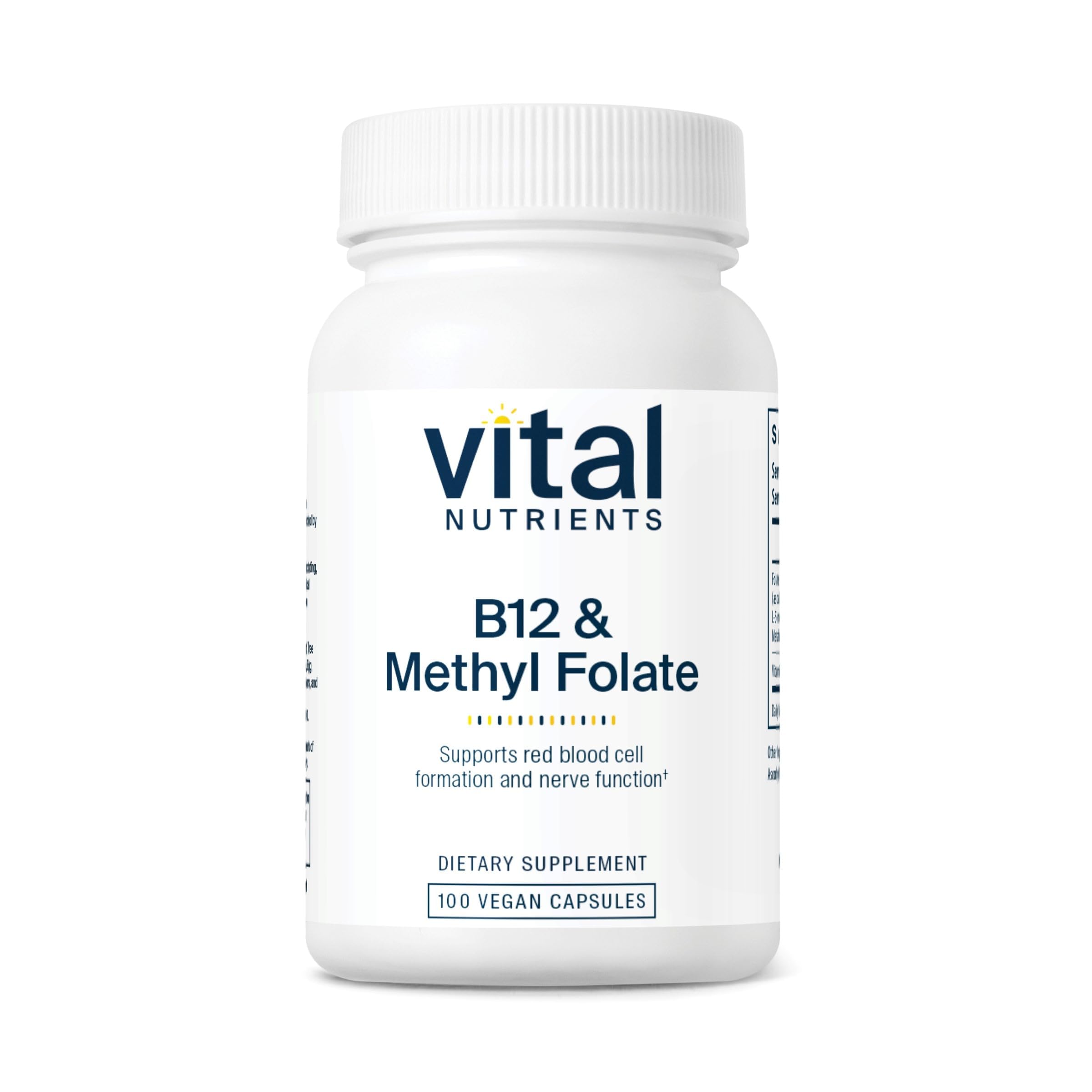 Vital Nutrients Vitamin B12 & Methyl Folate | Vegan Methylated Folate & B12 Supplement | 5-MTHF Plus B12 Supports Nervous System & Metabolism* | Gluten, Dairy, Soy Free | 100 Capsules