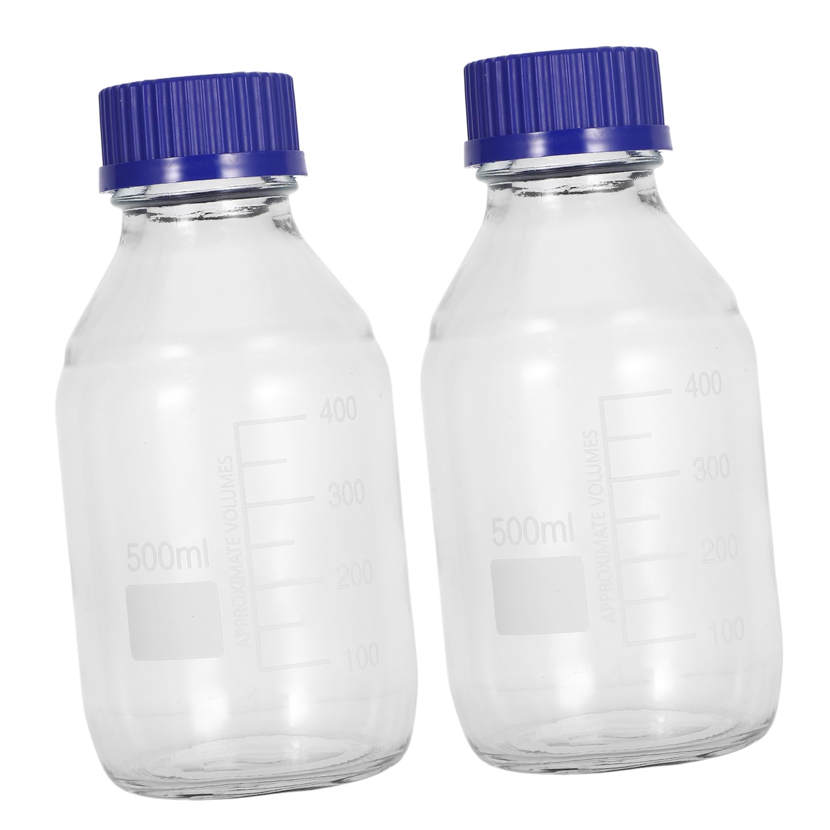 Cabilock Lot de 2 Bouteilles en Verre 500ml, Flacons de Réactif de Laboratoire Étanches, Round Lab, Échelle Claire, pour Chimie et Stockage