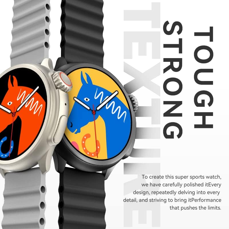 Two HW3 Ultra Max smartwatches, one grey and one black, with text indicating 'Tough Strong Textile' construction.