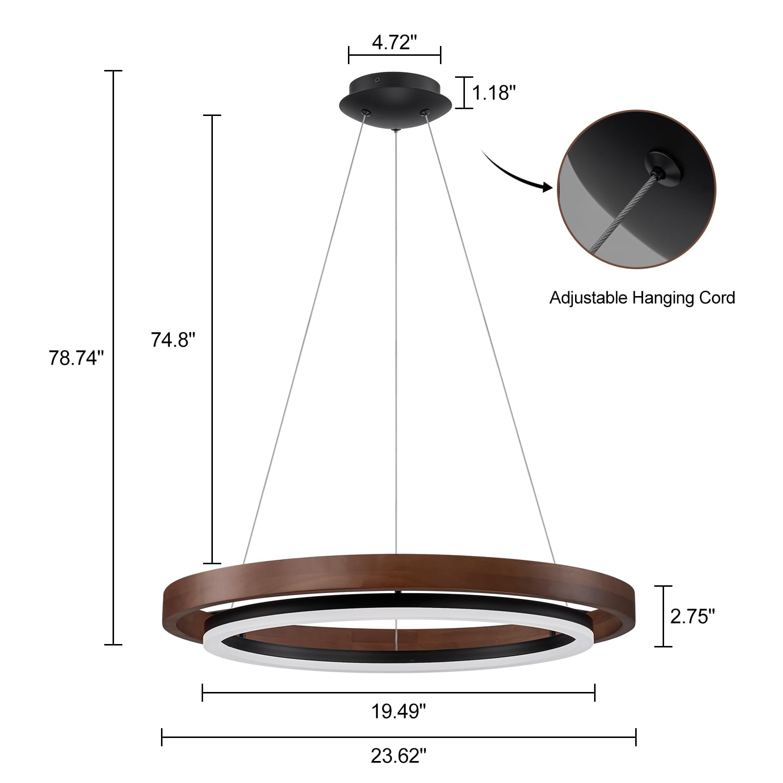 HUOKU Modern LED Wooden Chandelier, 24