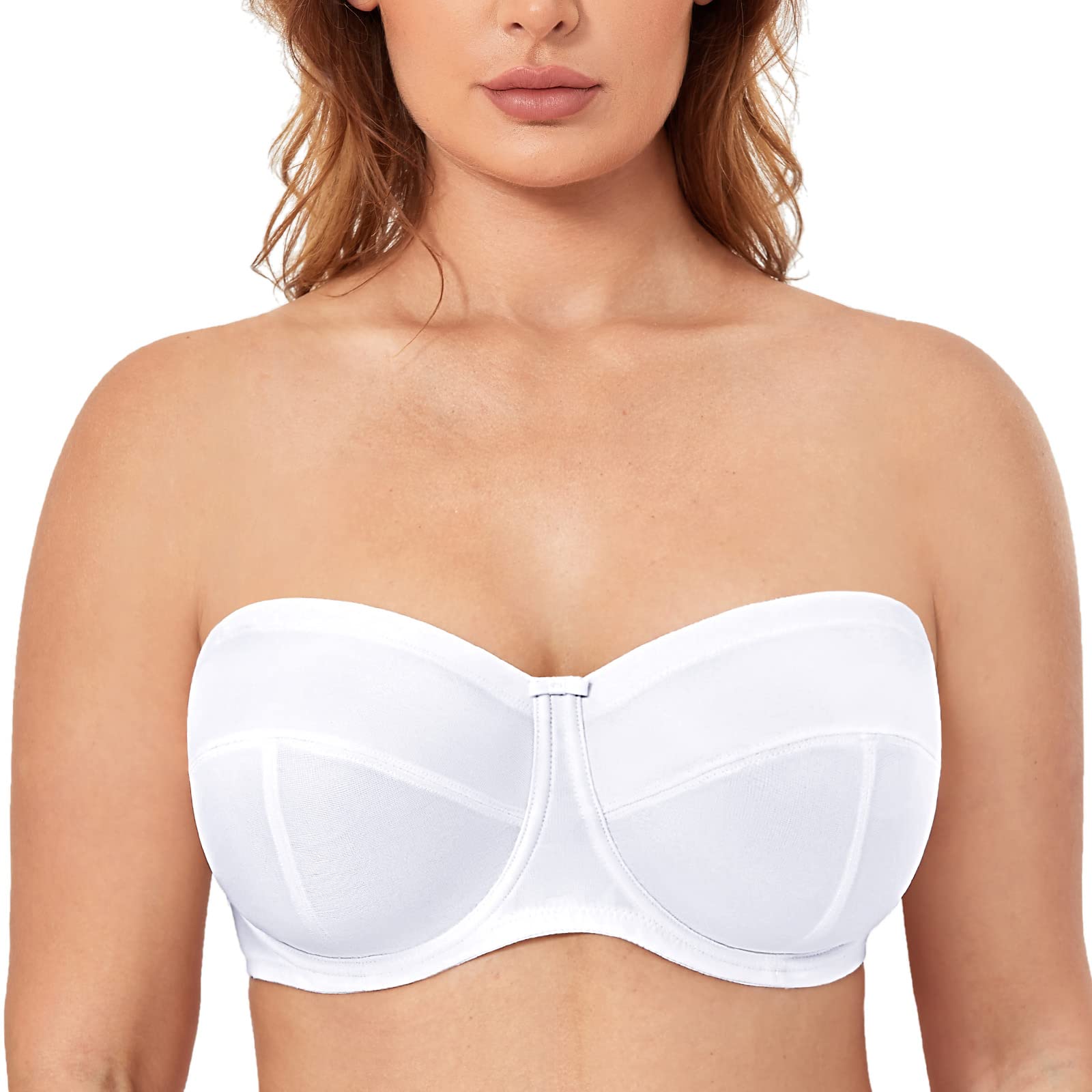 DELIMIRA Women's Strapless Bras Underwire Non Padded Support Multiway Bandeau Bra for Bigger Bust White 34DD