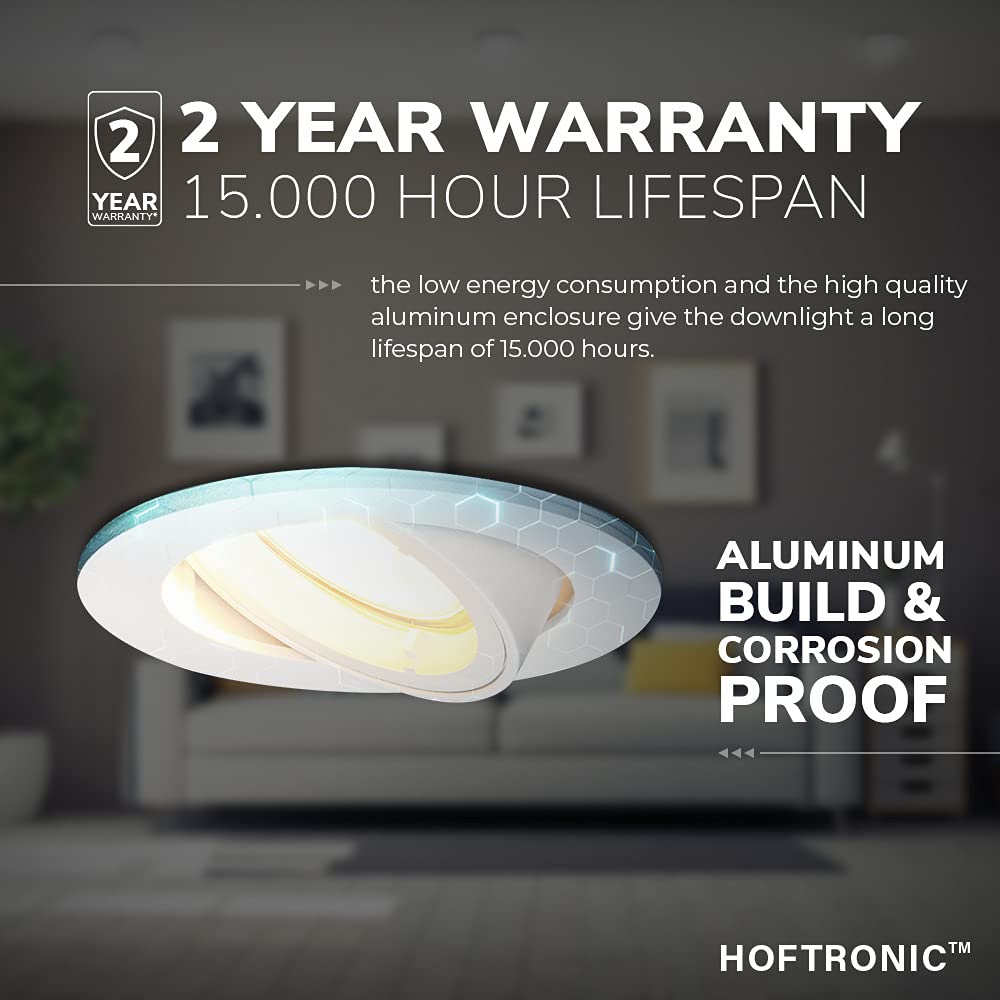 HOFTRONIC 6er Set Dublin LED Einbaustrahler - 4W 345lm - 2700K warmweiß - GU10 - Dimmbar - Rund - Schwenkbar - IP20 Innen - Weiß