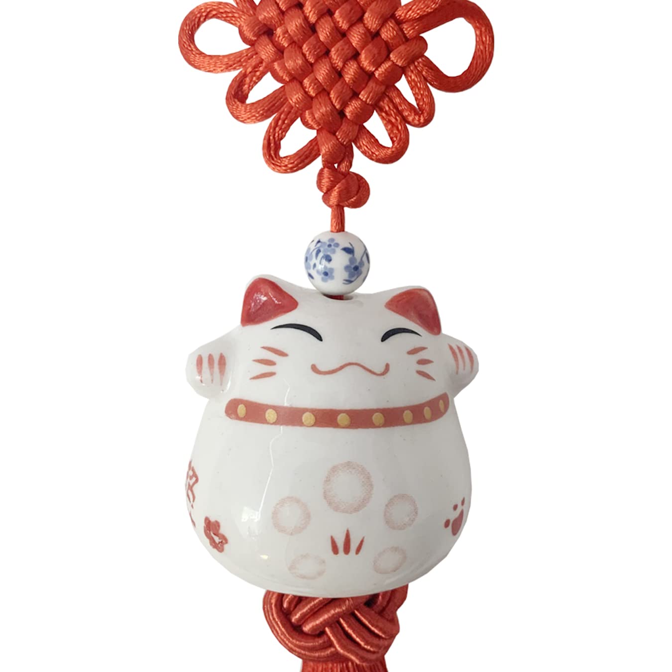 Aufodara Red Maneki Neko - Feng Shui Japanese Lucky Cat Hanging Pendant - Porcelain Figurine And Lucky Charm (Red)